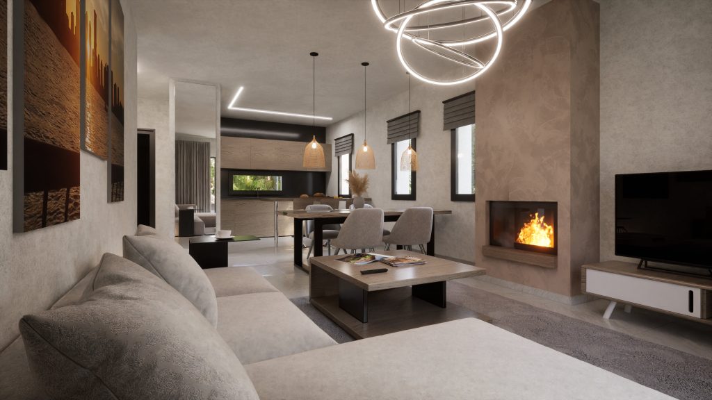 House 1 - 3D Ground Floor Visualisation 2 3D interior visualisation of the furnished ground floor of Plot 1250 House 1