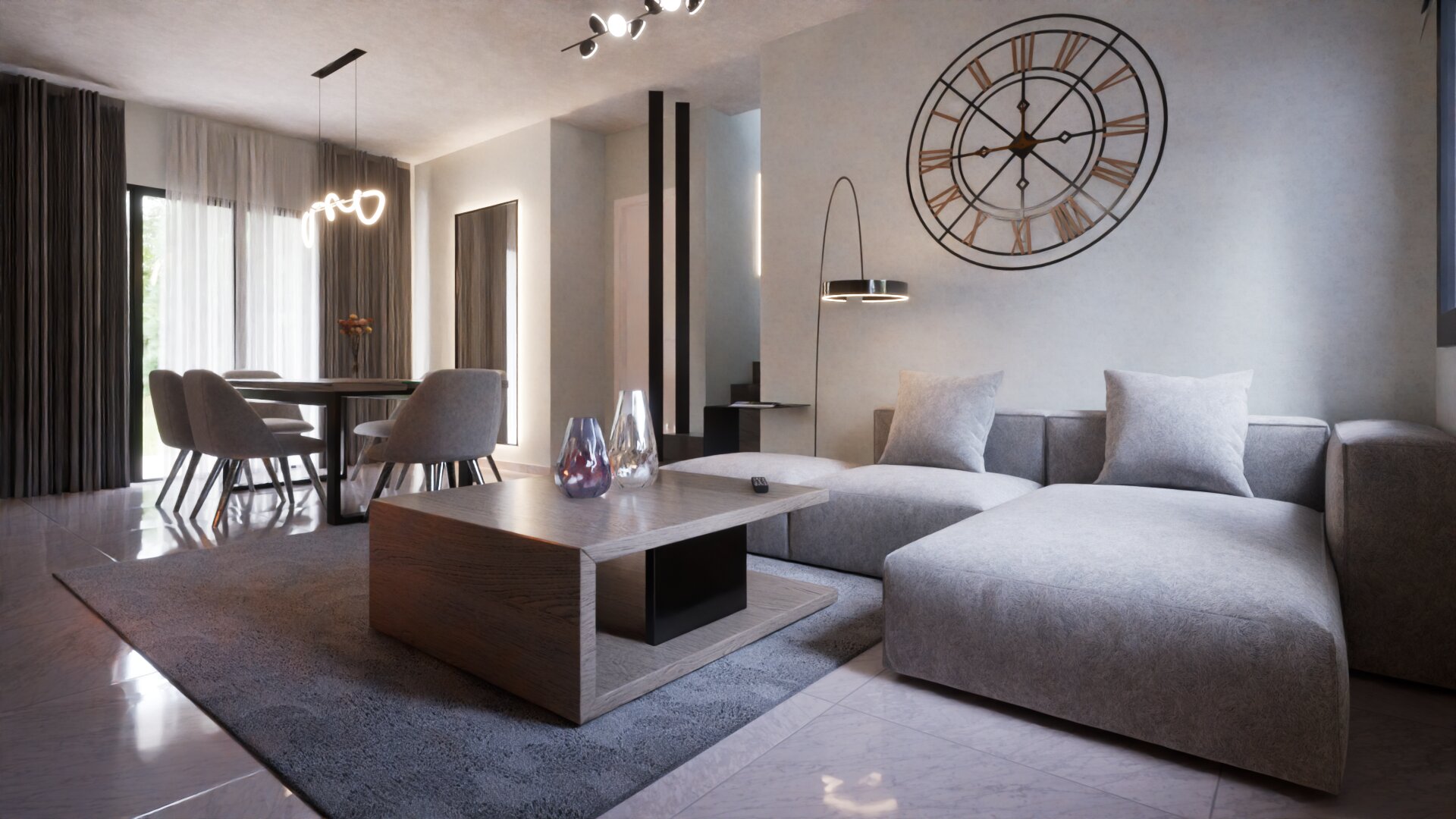 3D interior visualisation of the furnished ground floor of Plot 1250 House 2