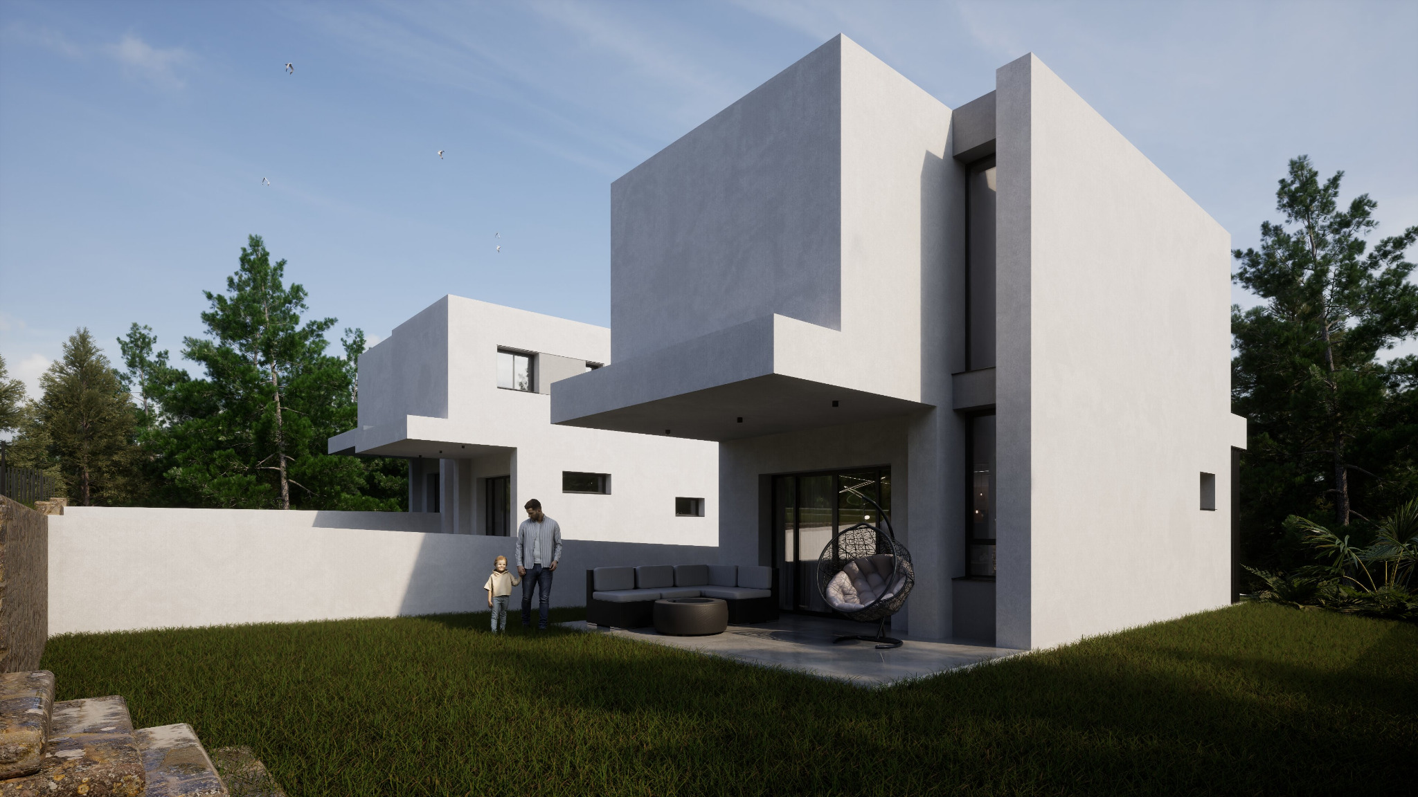 Architectural visualisation of the forthcoming VESTA LIVING residences on Plot 1252 with private garden and covered outdoor living