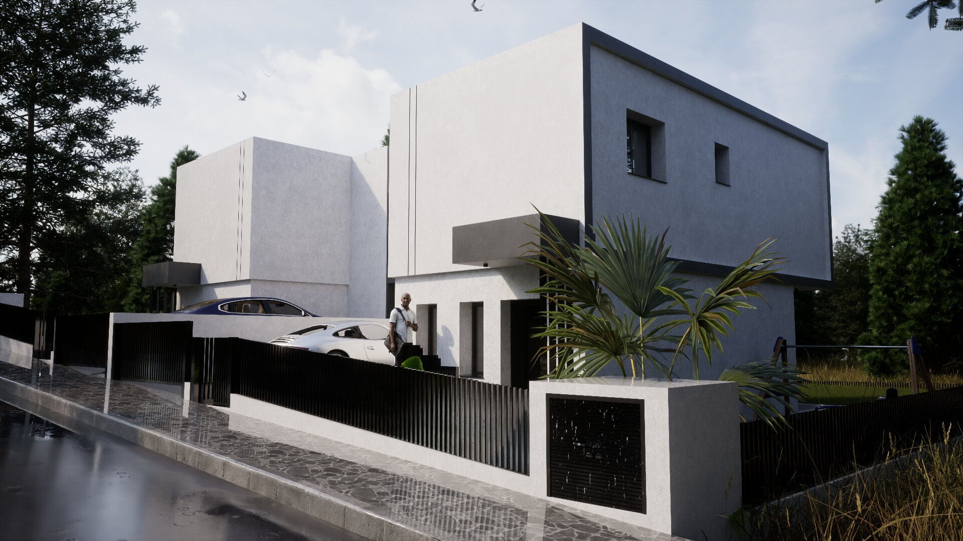 Architectural visualisation of Plot 1260 showing the residences from an angled street view
