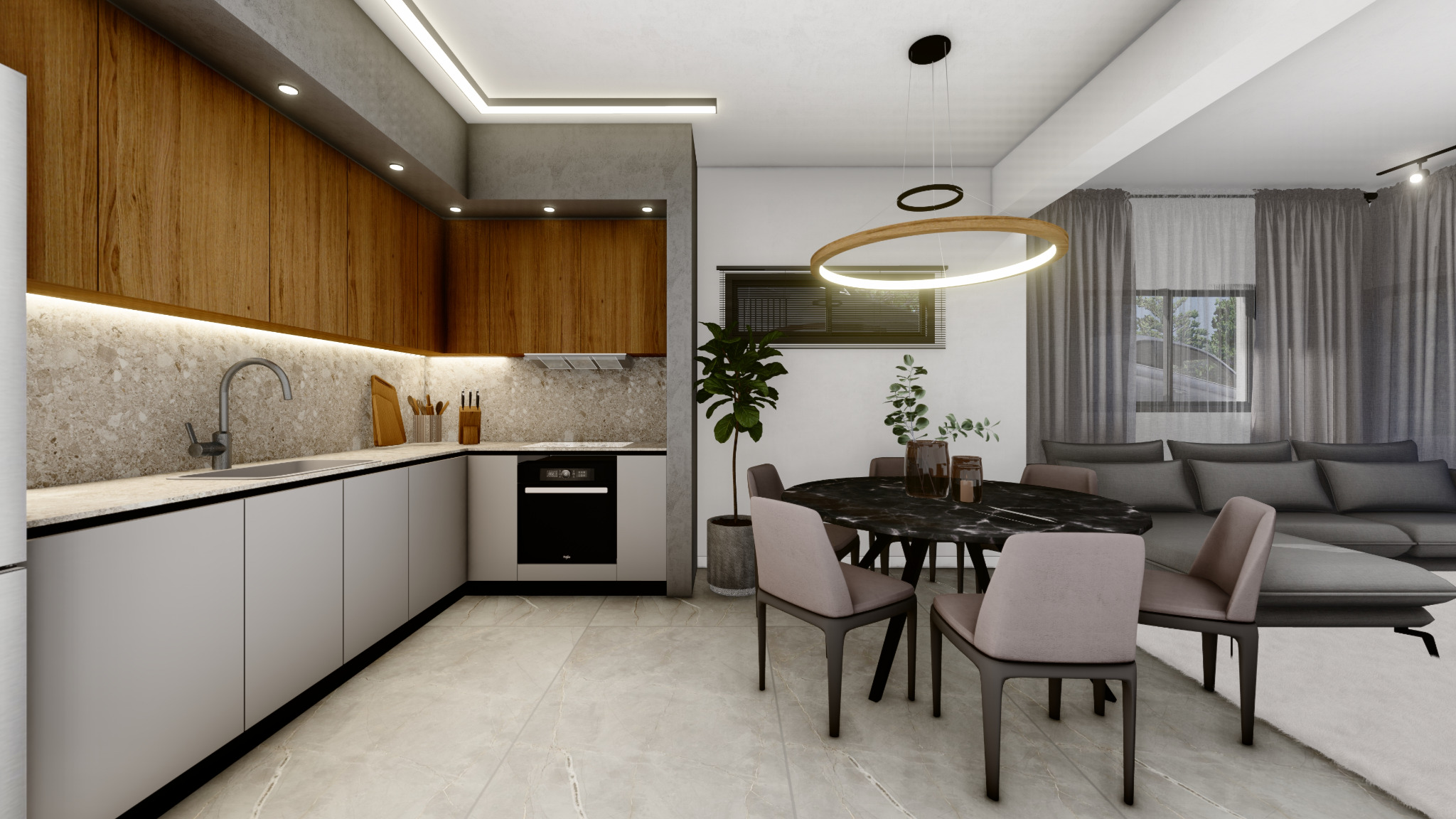 Kitchen and dining architectural visualisation of Plot 1331